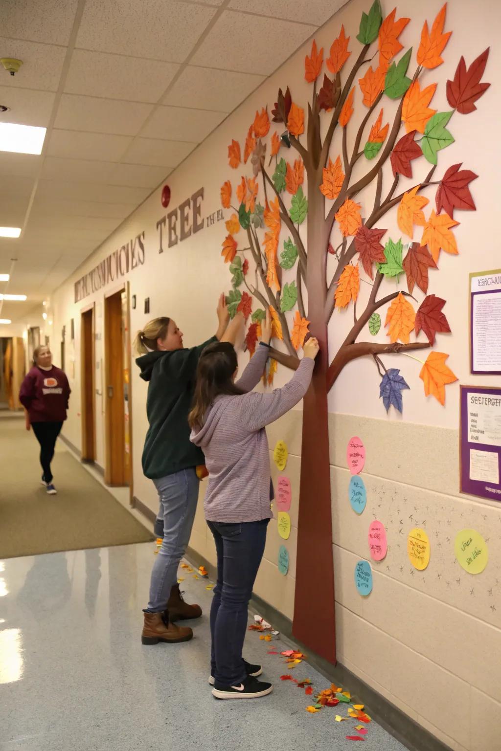 An interactive kindness tree bulletin board that encourages kind actions.