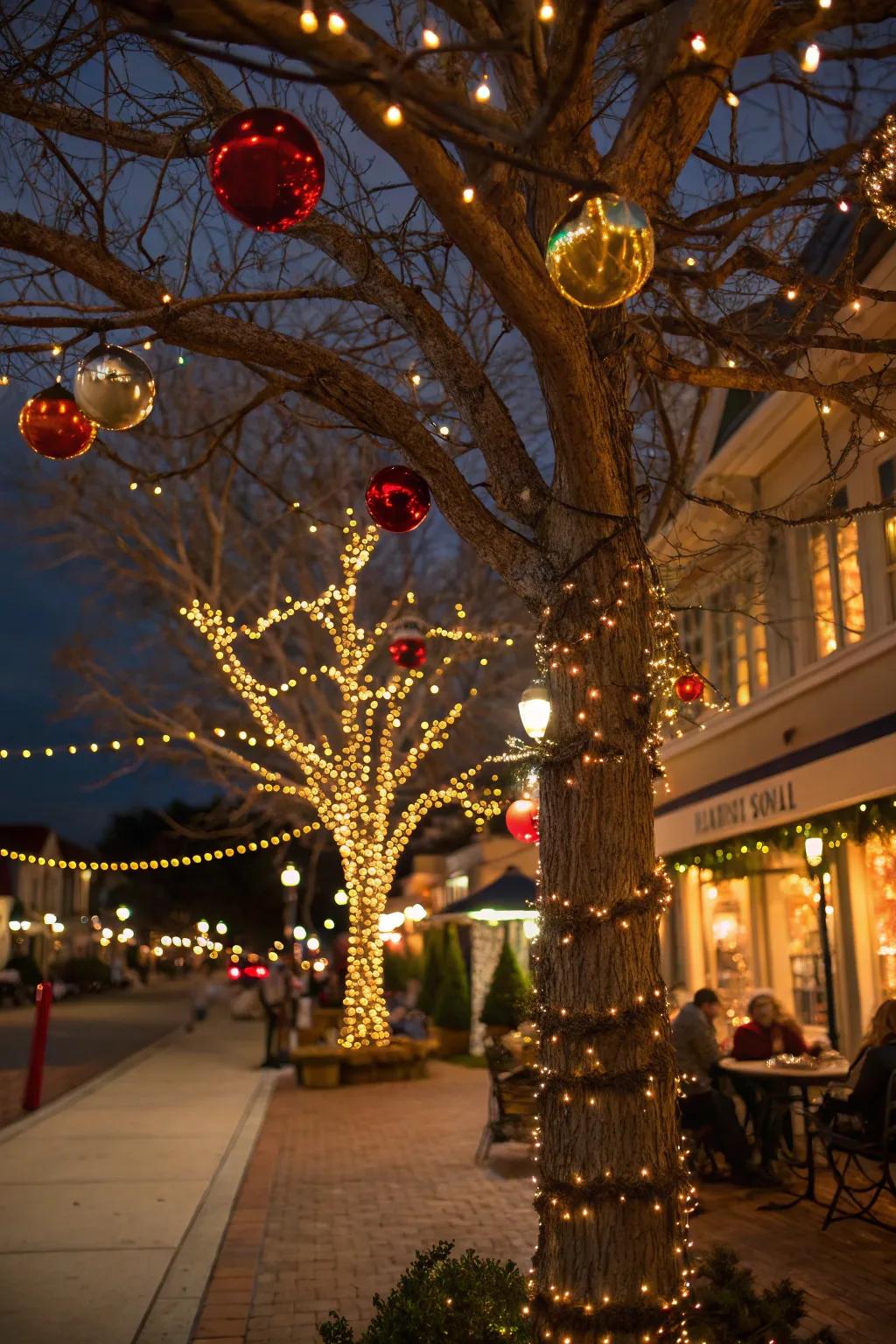 Festive lights add a holiday touch to your garden trees.