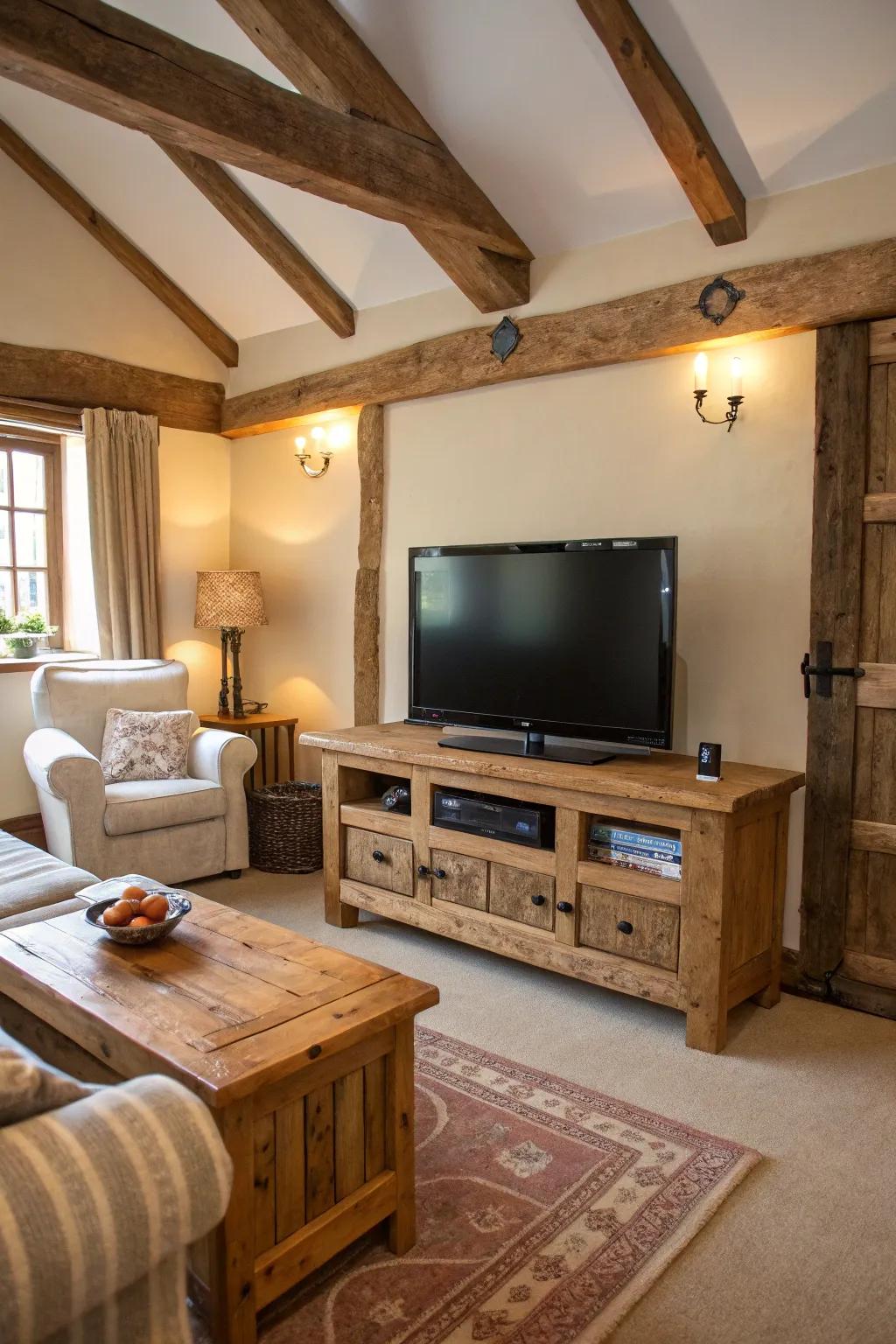Add warmth with a rustic wooden frame for your TV.