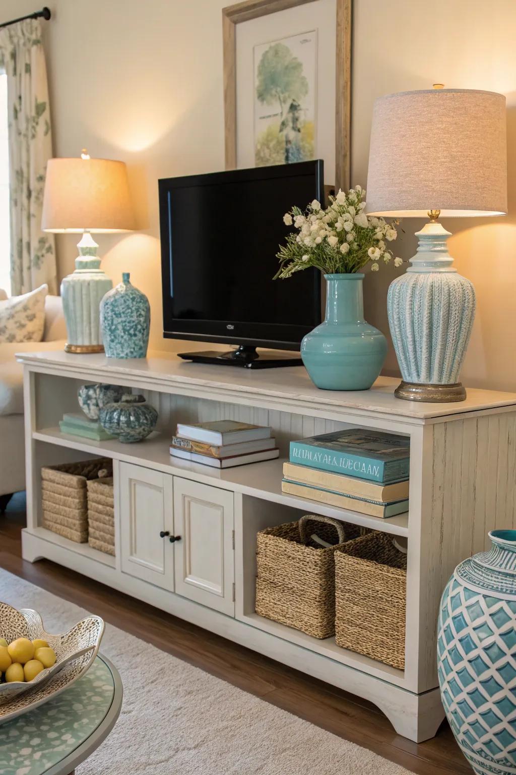 Color-coordinated decor achieving a harmonious effect.