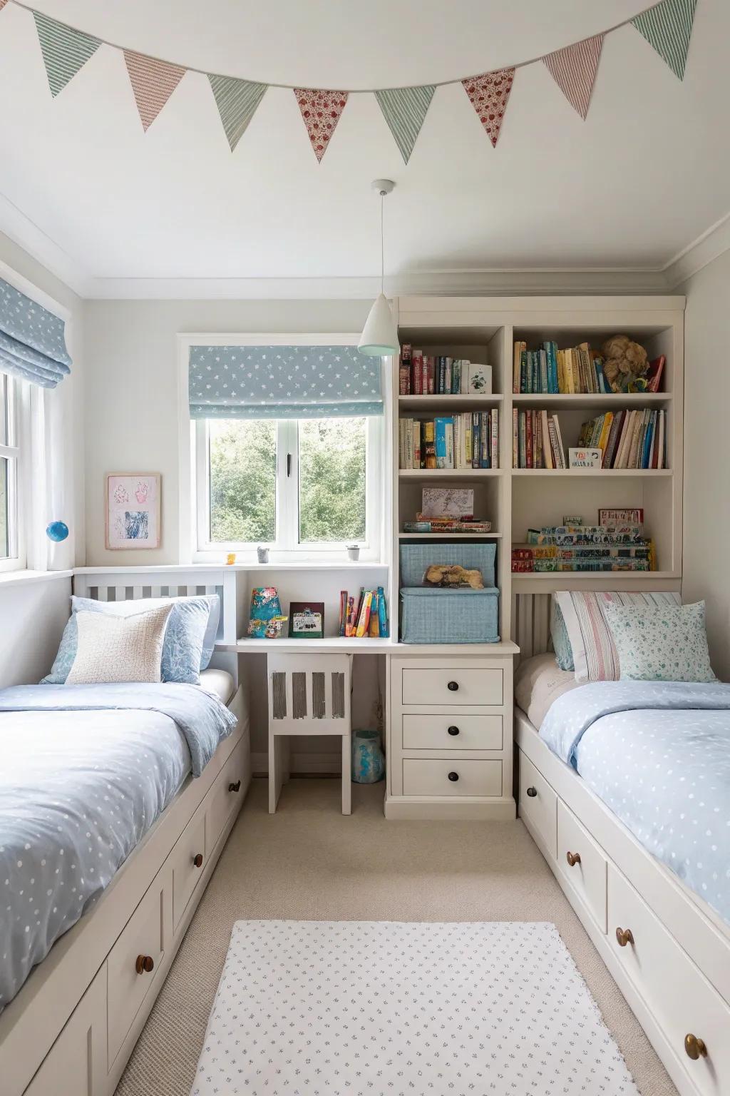 Defined private sections within a communal twin area