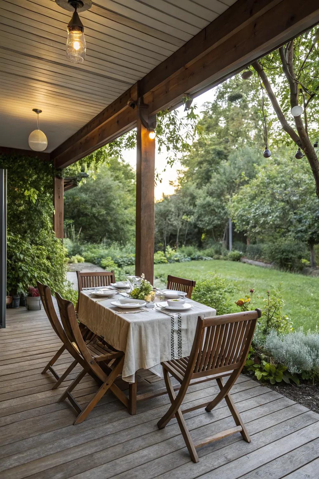 Savor meals in the open air with an enchanting dining arrangement.