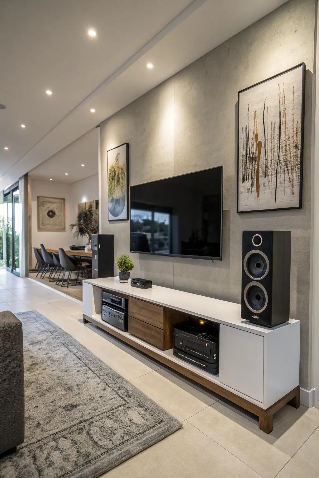 A sound system beneath your TV enhances your viewing experience.