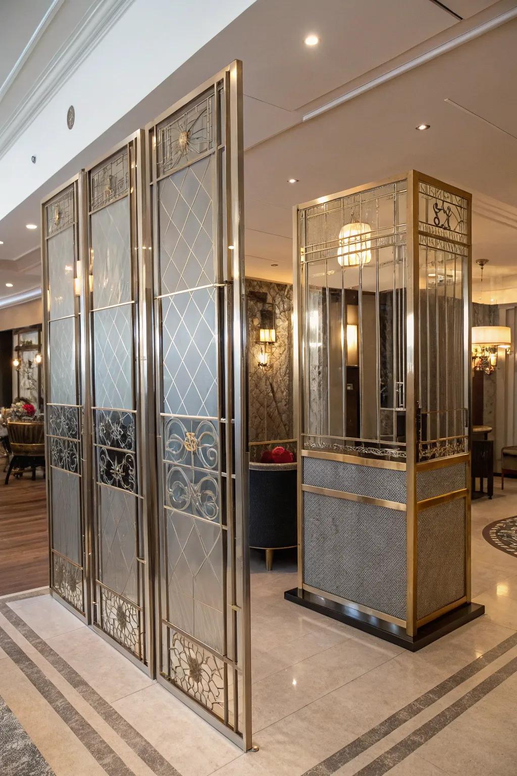 A sophisticated metal frame divider introduces refinement.