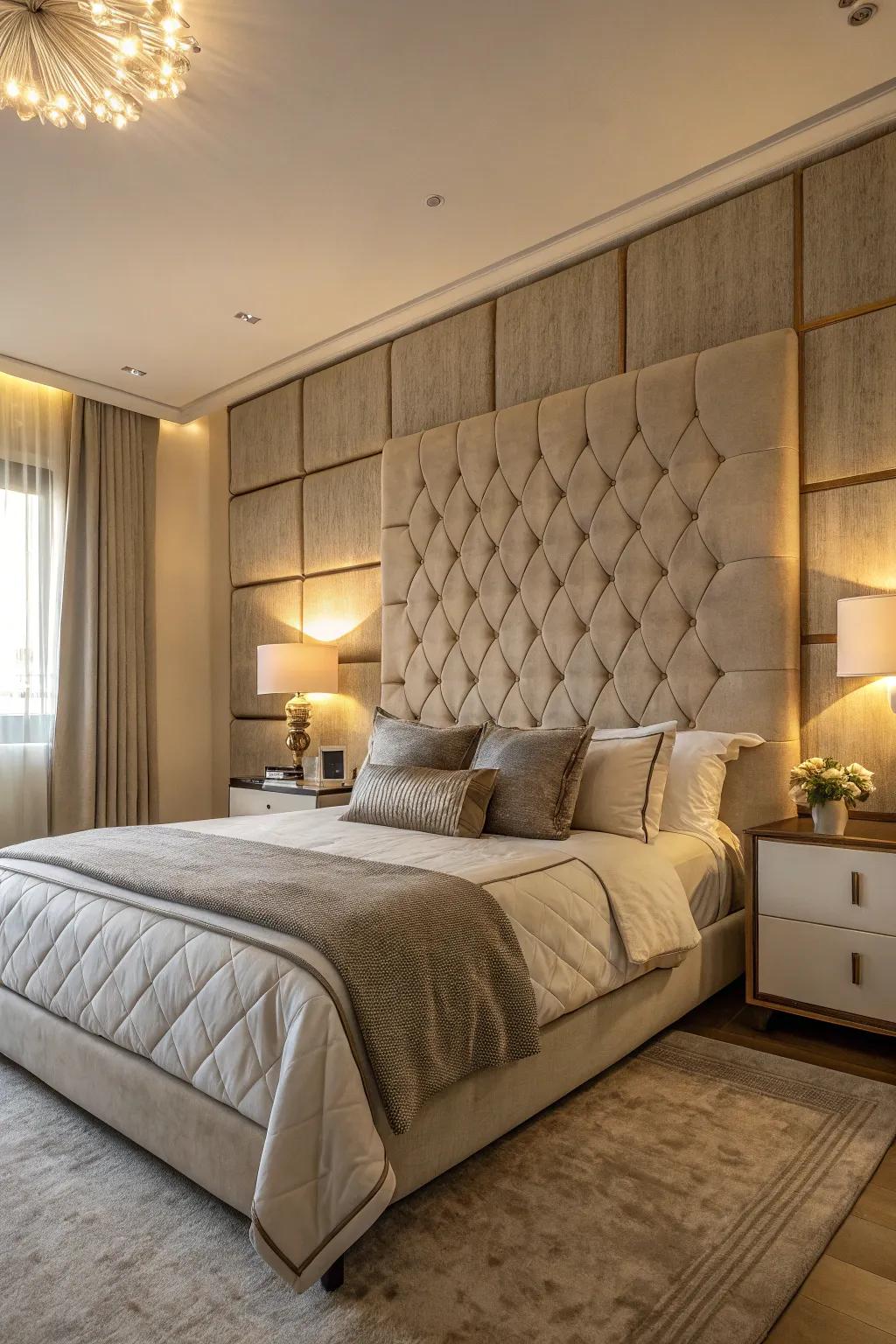 Upholstered walls create an embracing and luxurious atmosphere.