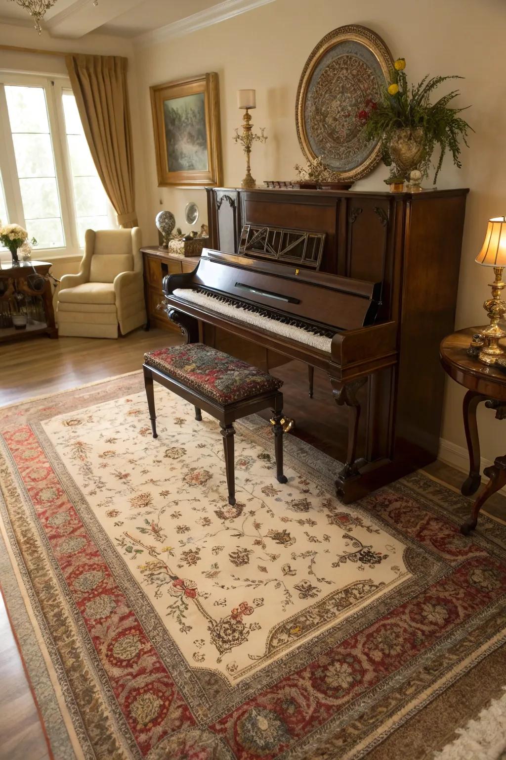 Anchor your piano with a stylish and functional rug.