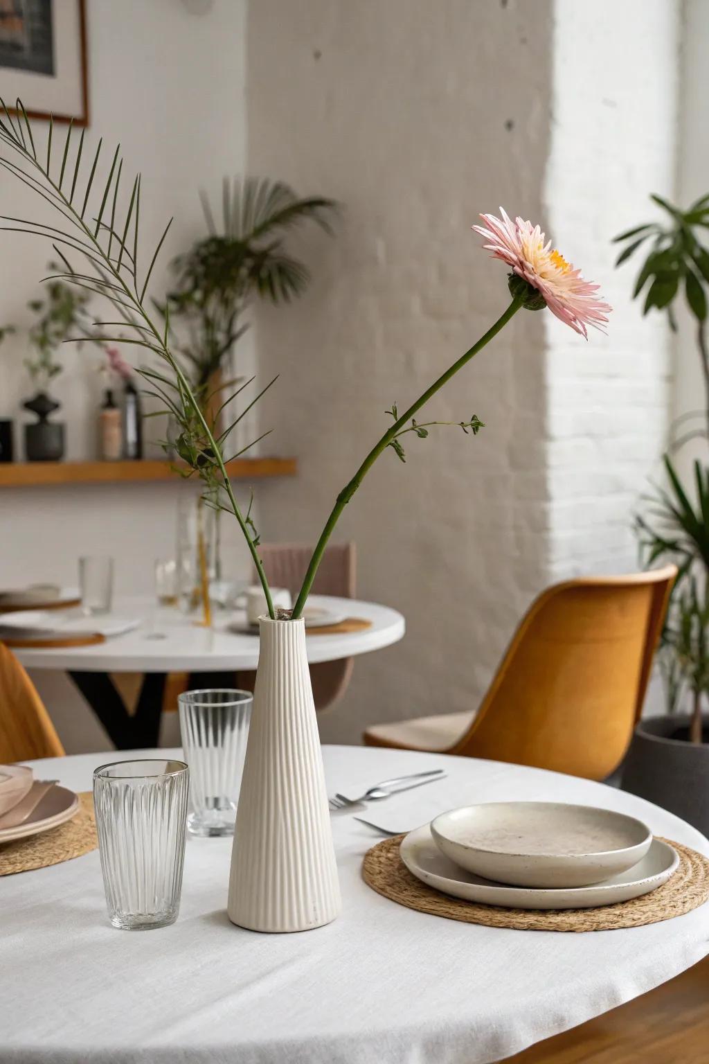 A minimalist centerpiece allowing the flower to take center stage.