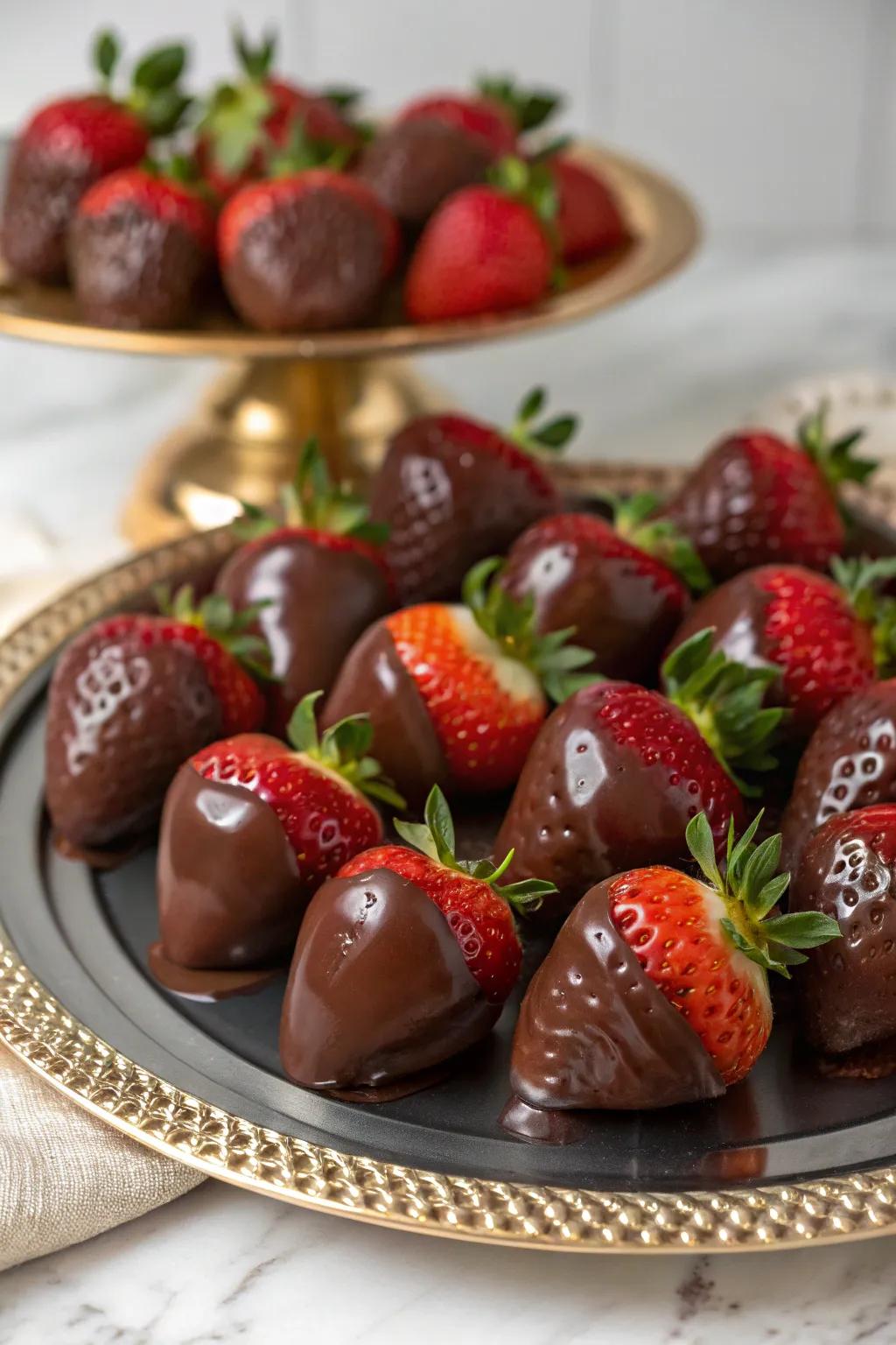 Elegant chocolate-dipped strawberries for a sweet brunch treat.