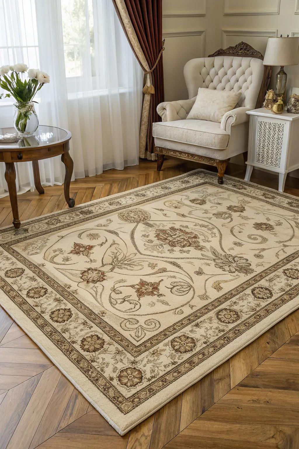 A deluxe rug that adds warmth and elegance to the room.