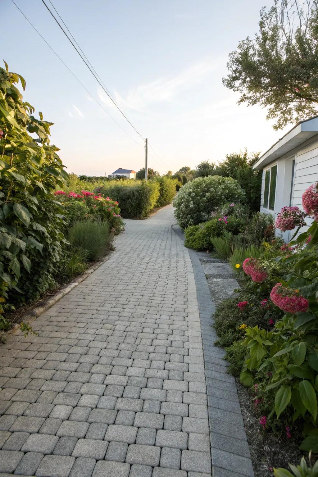 Chromatic divergence imparts dimension and focus to the driveway.