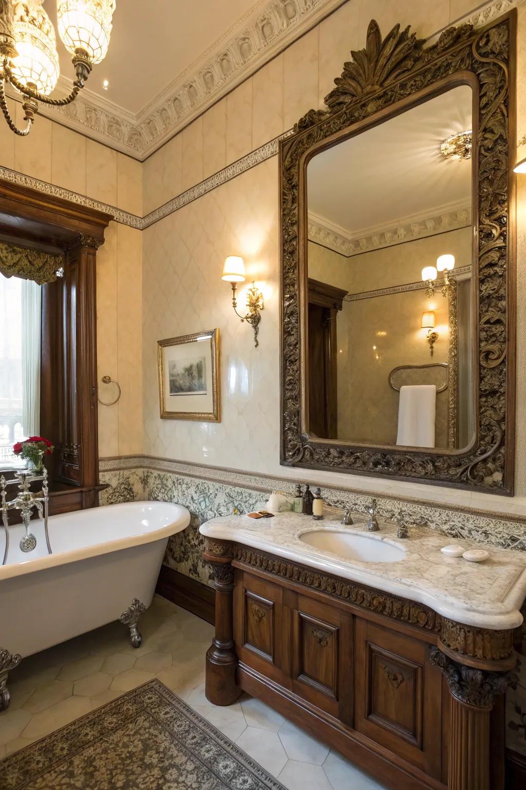 Fancy mirrors introduce a hint of grandeur and beauty.