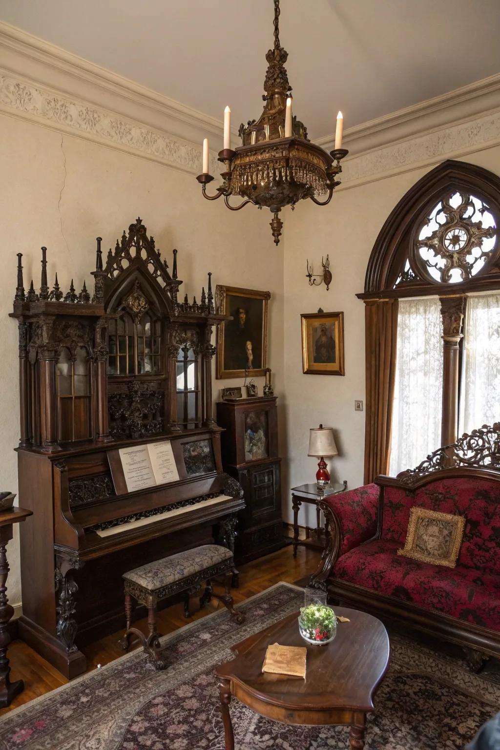 Classics and vintage items enrich the room using history.