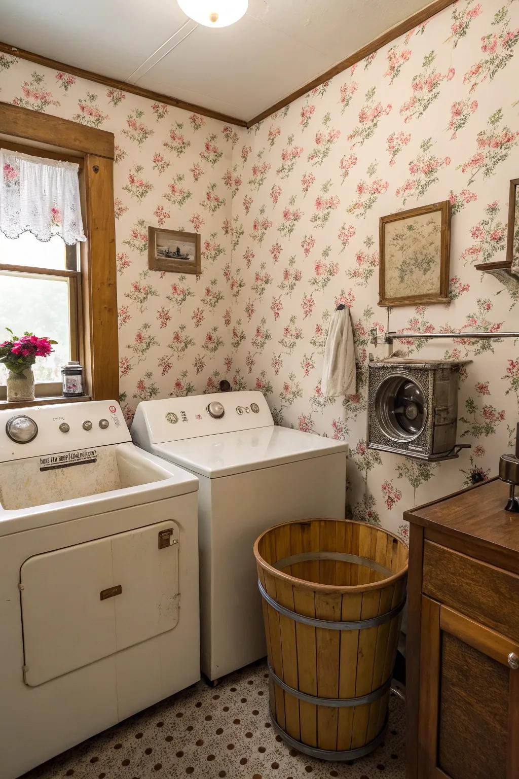 Romantic botanical wallpaper that infuses classic charm into the area.