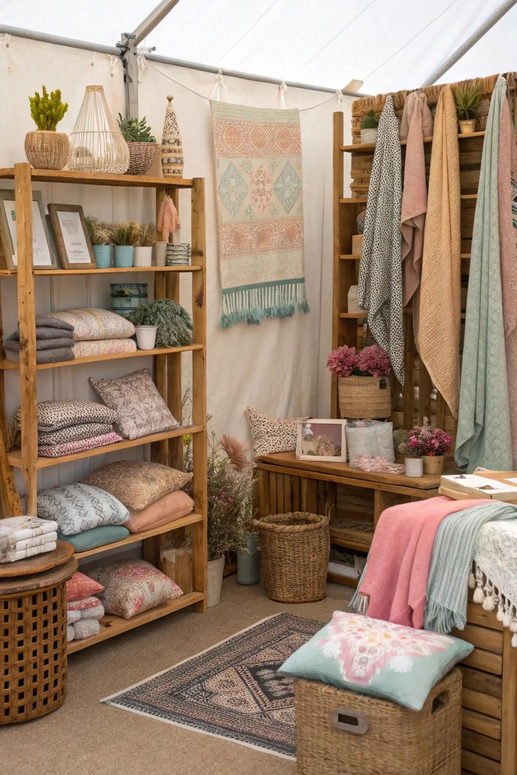 Natural pigments generate a warm and unified booth ambiance.