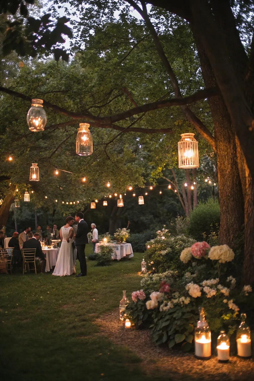 Jar lamps create a fascinating sparkle at a retro party.