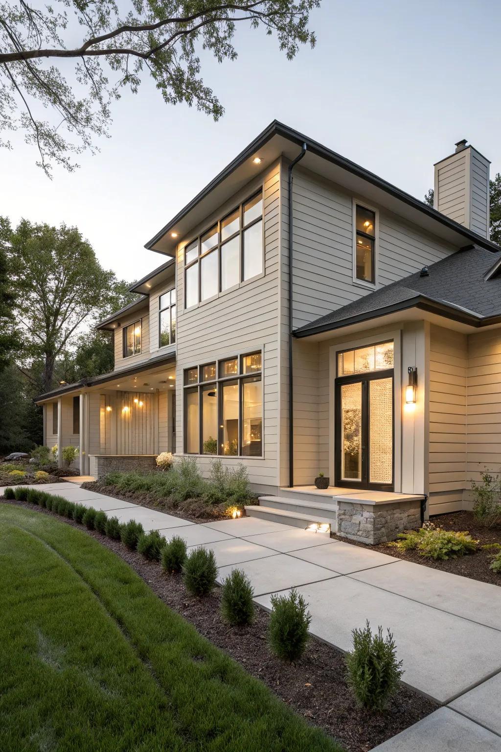 Greige vinyl siding offers a sophisticated and versatile look.