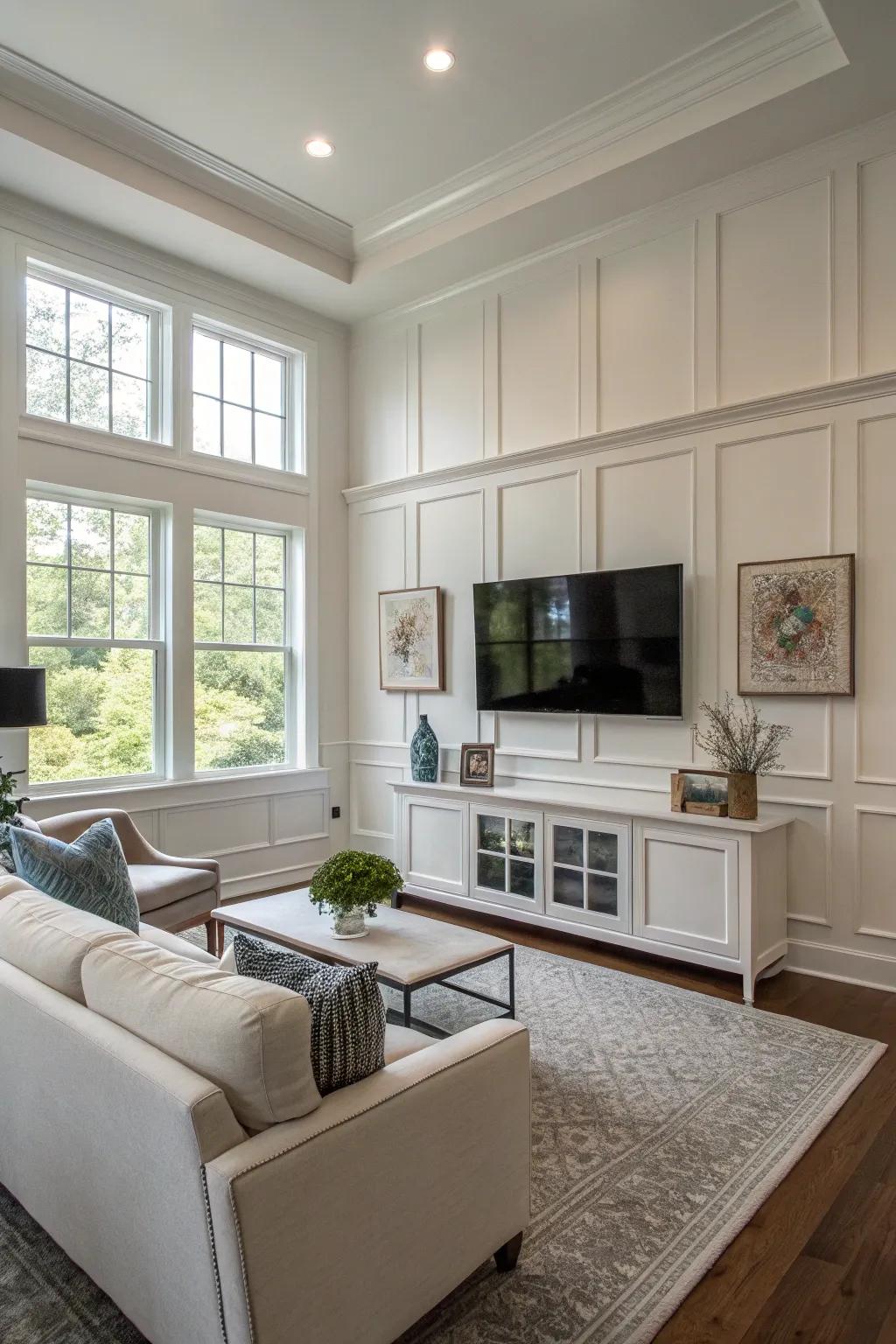 Accomplish a sleek, contemporary impression using flush panel wainscoting.
