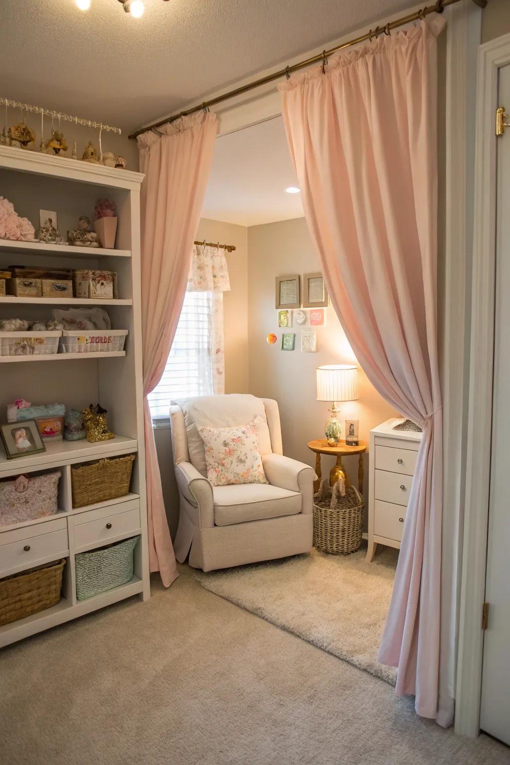 Drapes elegantly open up the space.