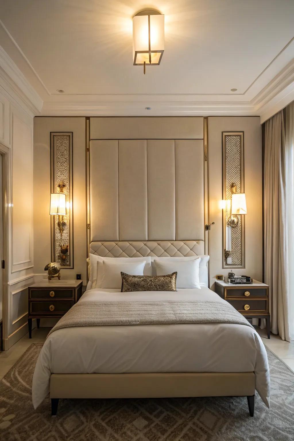 Wall sconces add both style and function to the bedroom.