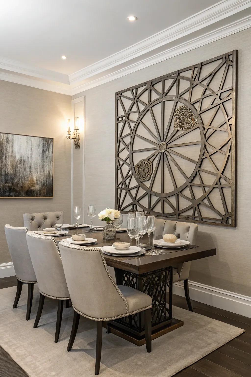 Metallic art offers sleek sophistication.