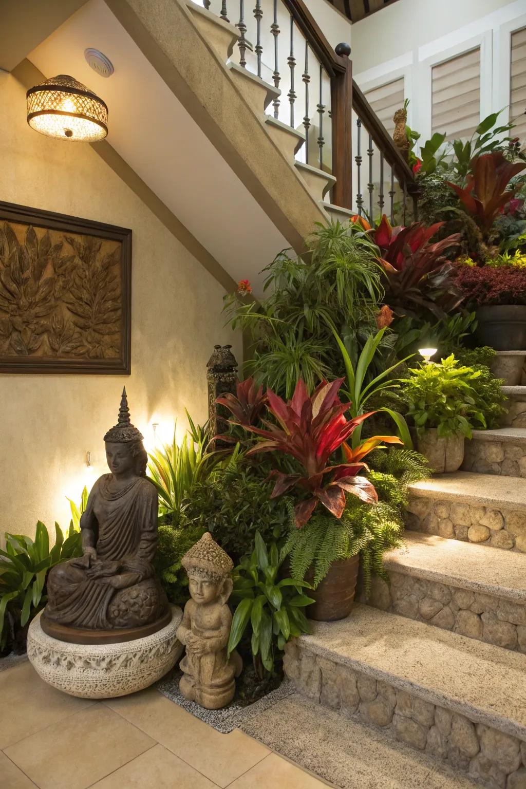 A decorative presentation beneath the stairs introduces elegance and refinement.