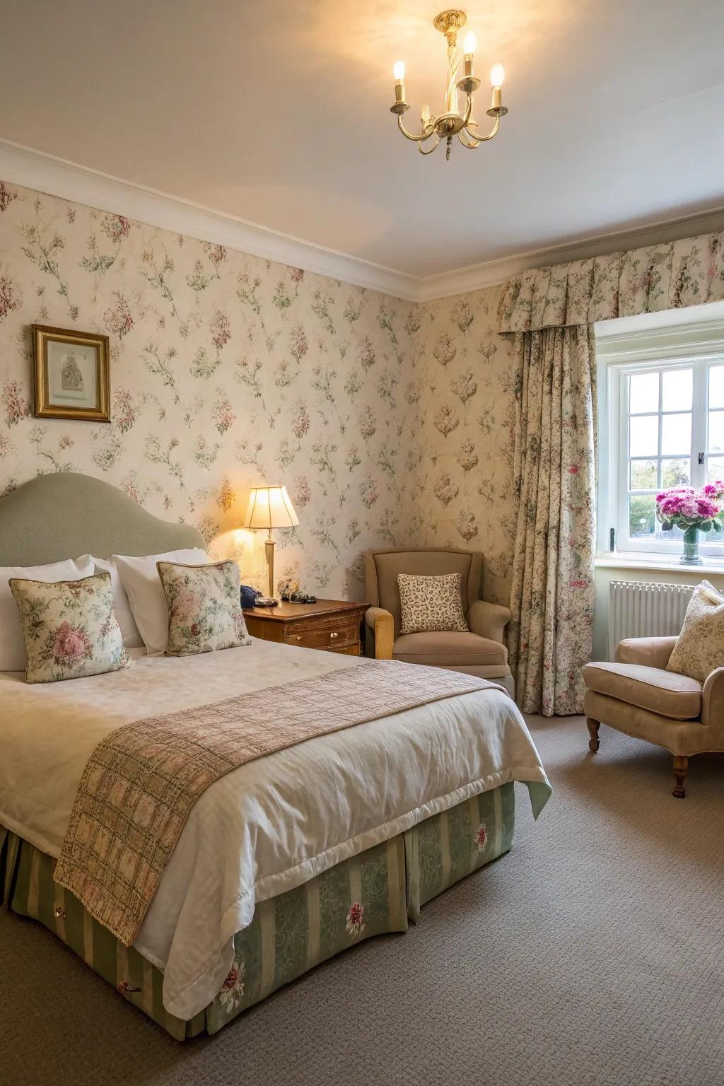 Vintage wallpaper imbues a room with enduring sophistication.