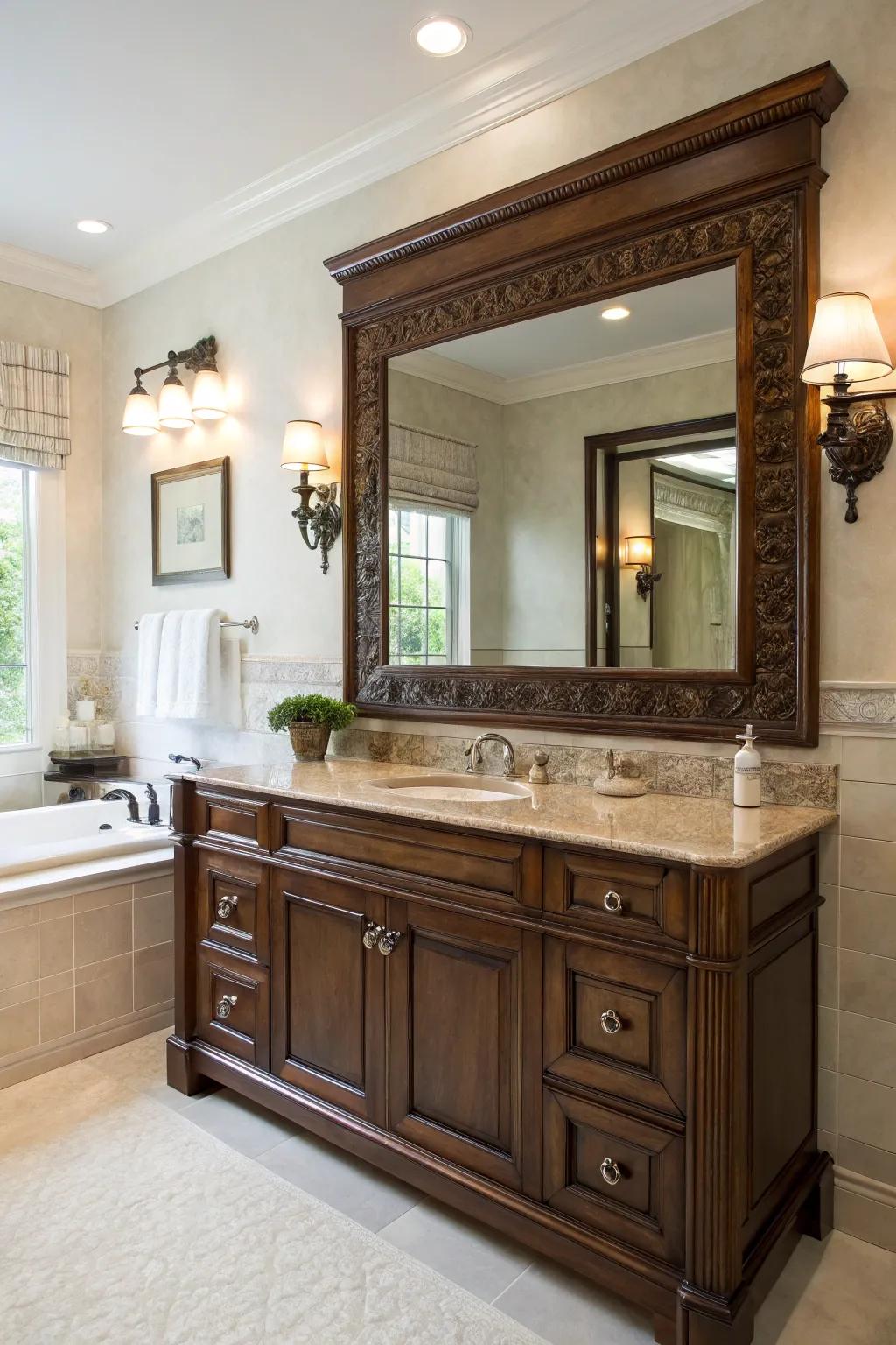 Enhance your bathroom's beauty with a stunning decorative mirror.