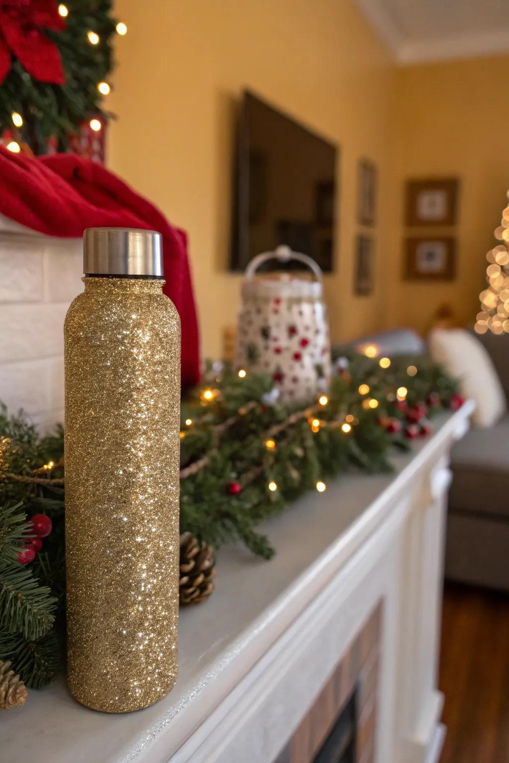 A dazzling hydration container coated in golden dust.