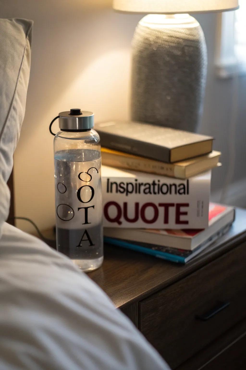 Inspire yourself using hydration bottles adorned with encouraging quotes.