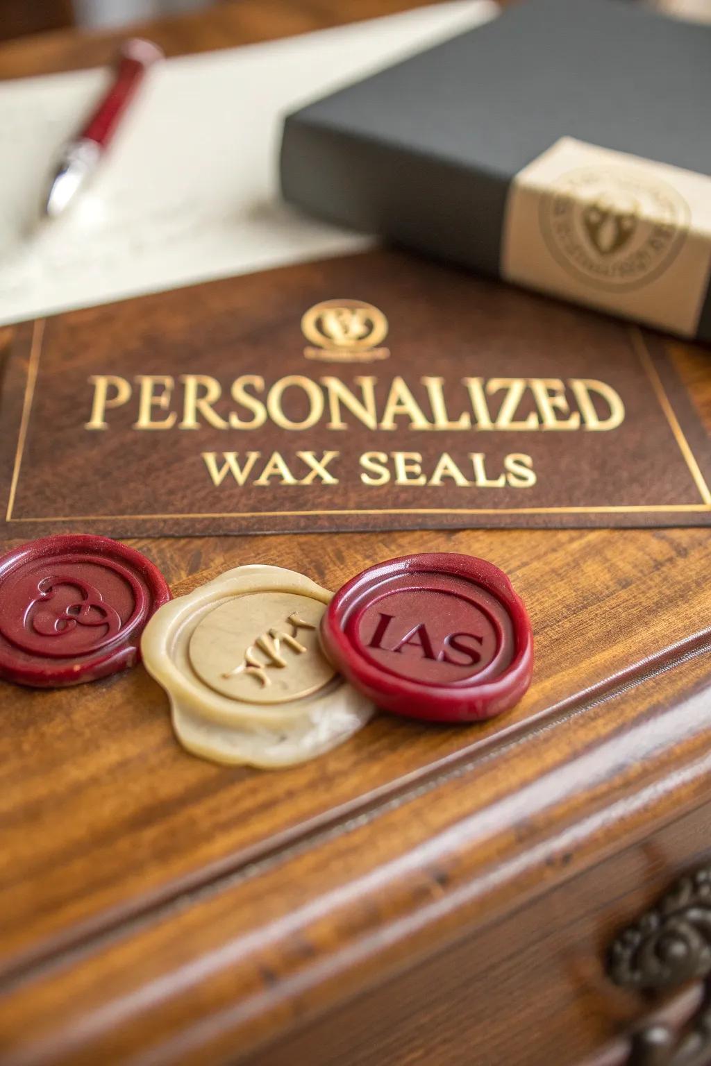 Customized wax seals featuring initials, perfect for personalizing your creations.