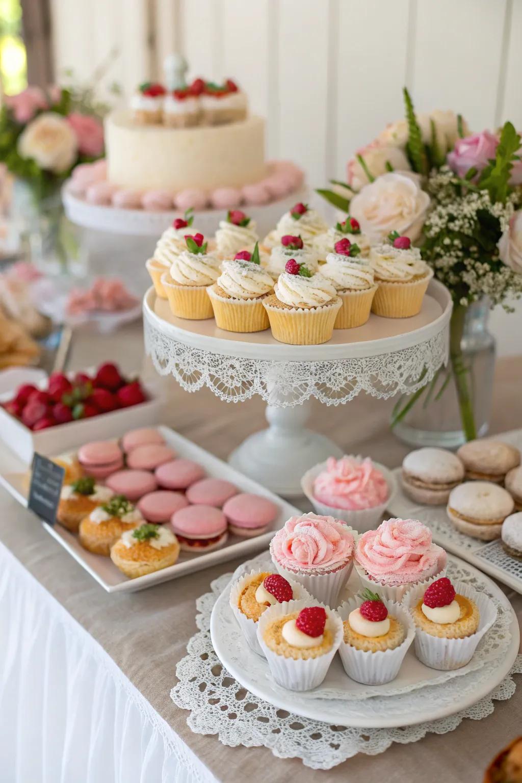An array of petite confections designed for an exquisite marriage breakfast.