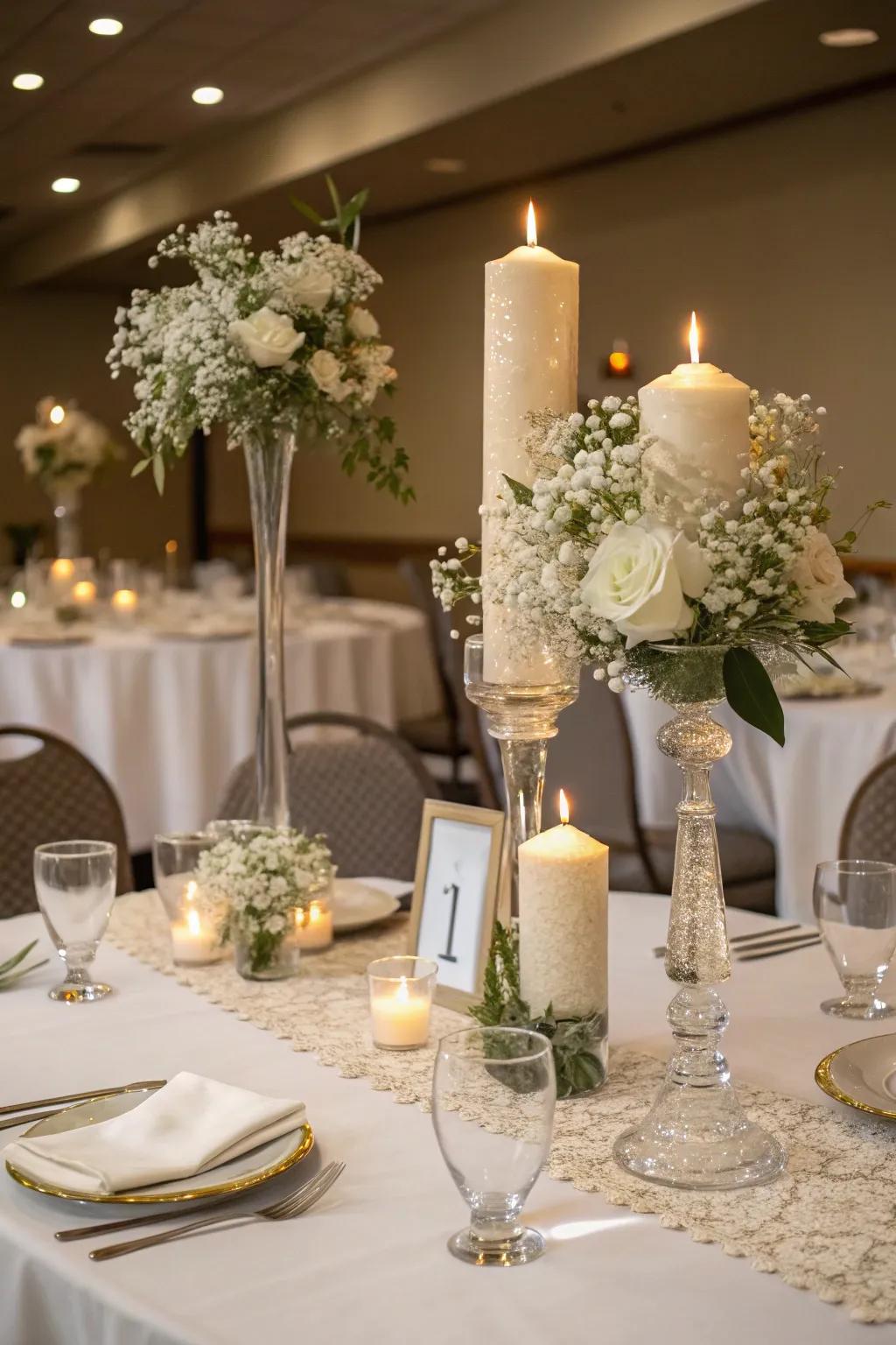 Vibrant centerpieces featuring assorted peak levels generate visual fascination.