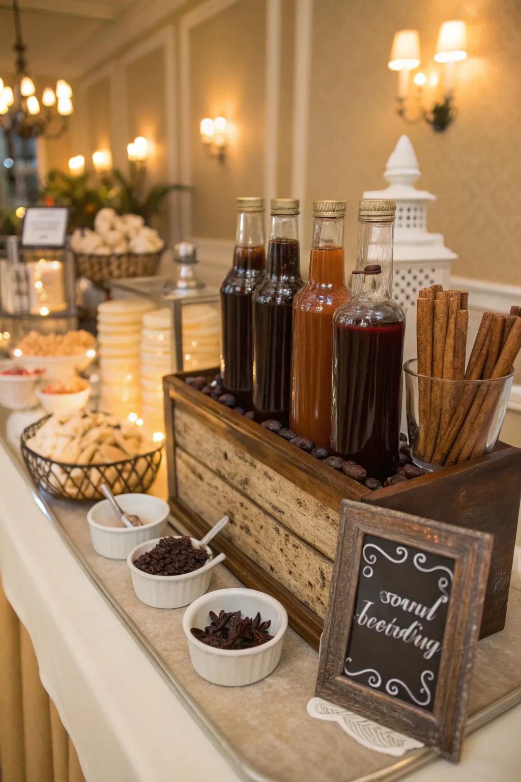 A toppings exhibition showcasing savory nectars and cocoa gratings.