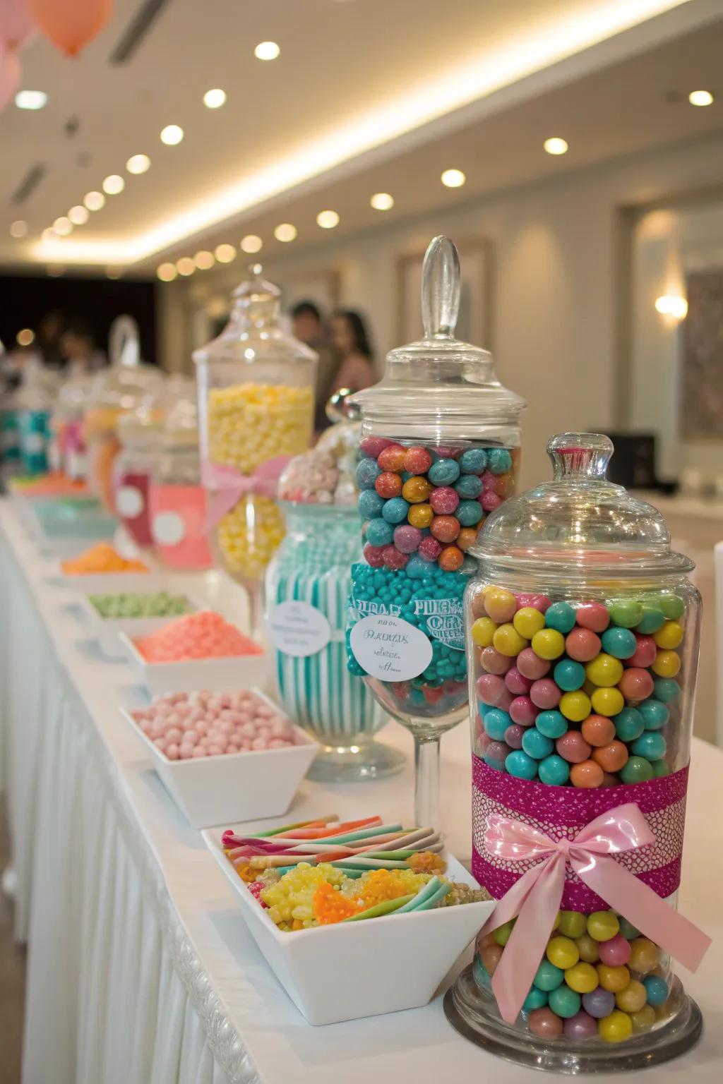 A candy buffet that adds fun and flair to your wedding.