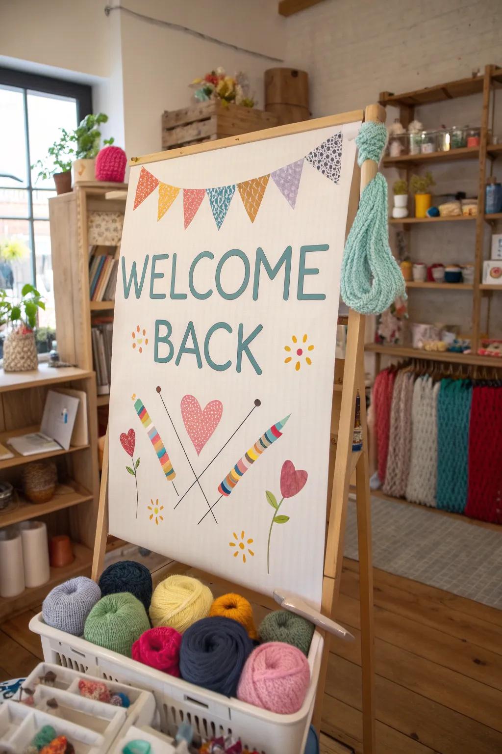 Handmade elements add a personal touch to a craft room poster.
