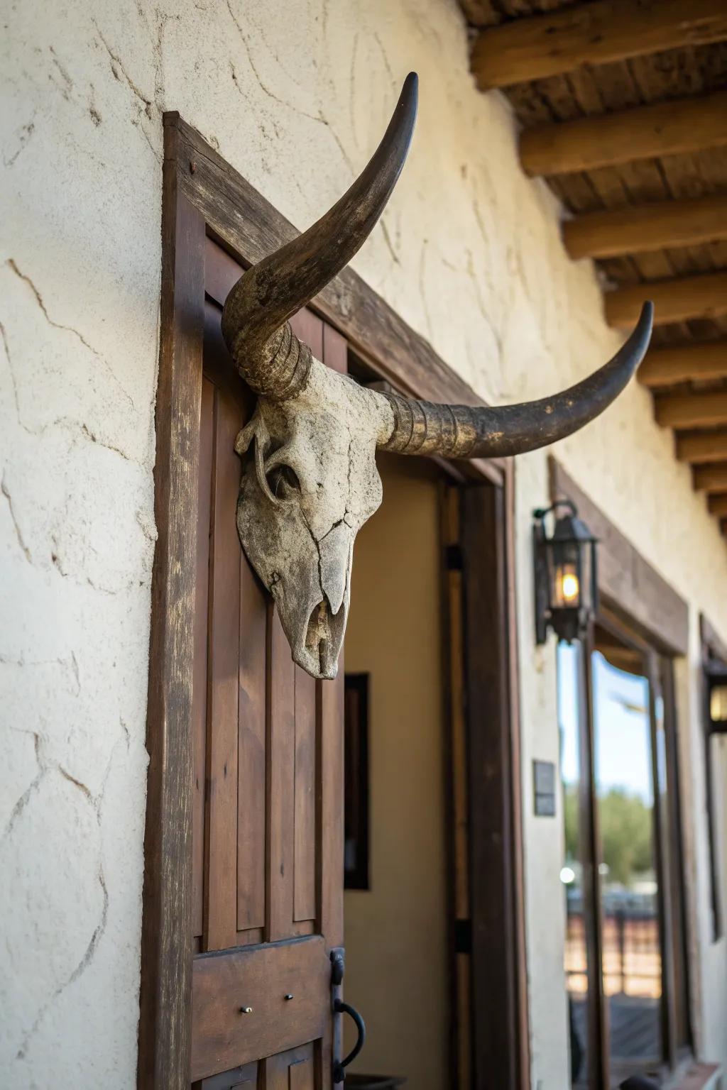 Bull horn ornament elegantly showcased above a doorway.