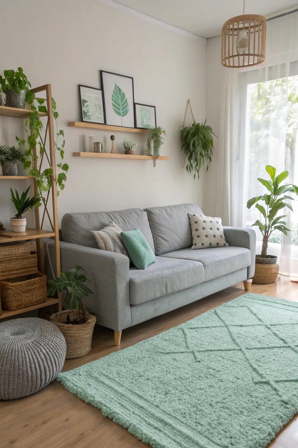 Jade rugs offer a revitalizing and welcoming vibe.