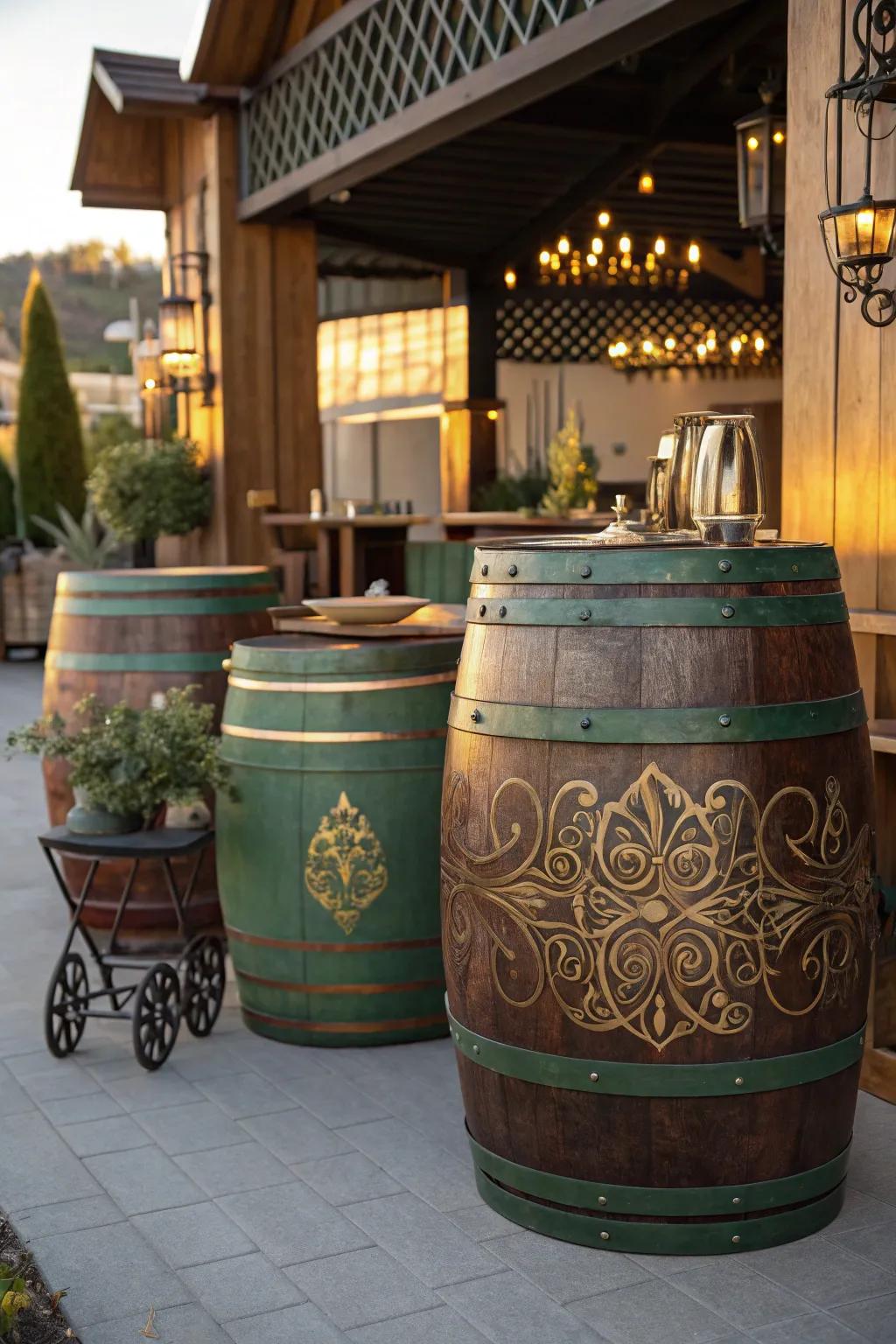 Customize your area by showcasing ornamental cask segments, mirroring your singular style.