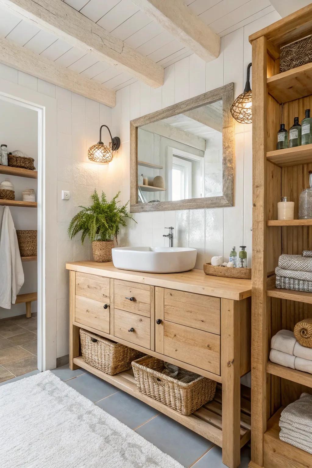 Light wood elements introduce warmth into the design.