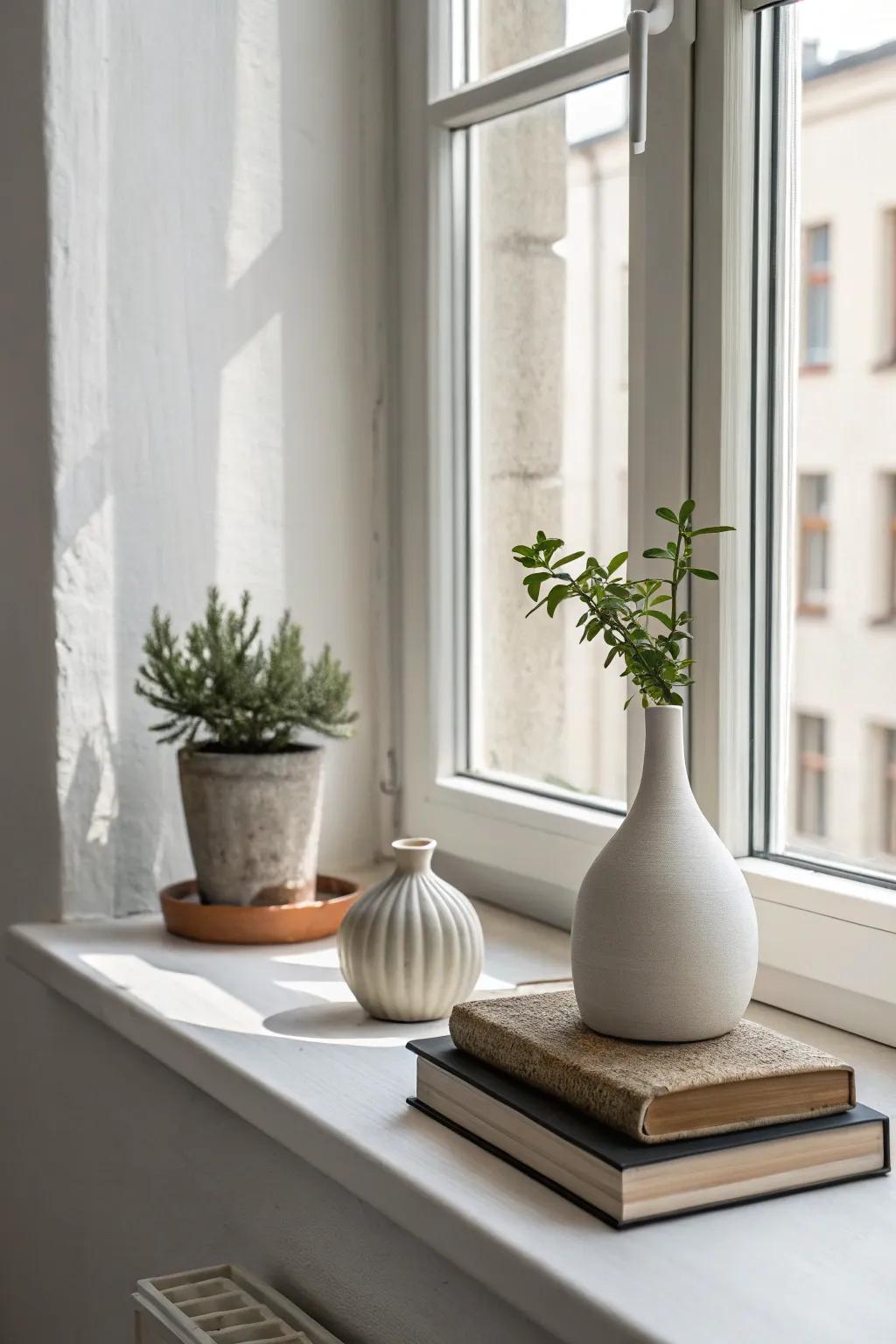 A minimalist window sill featuring clean lines and understated decor.