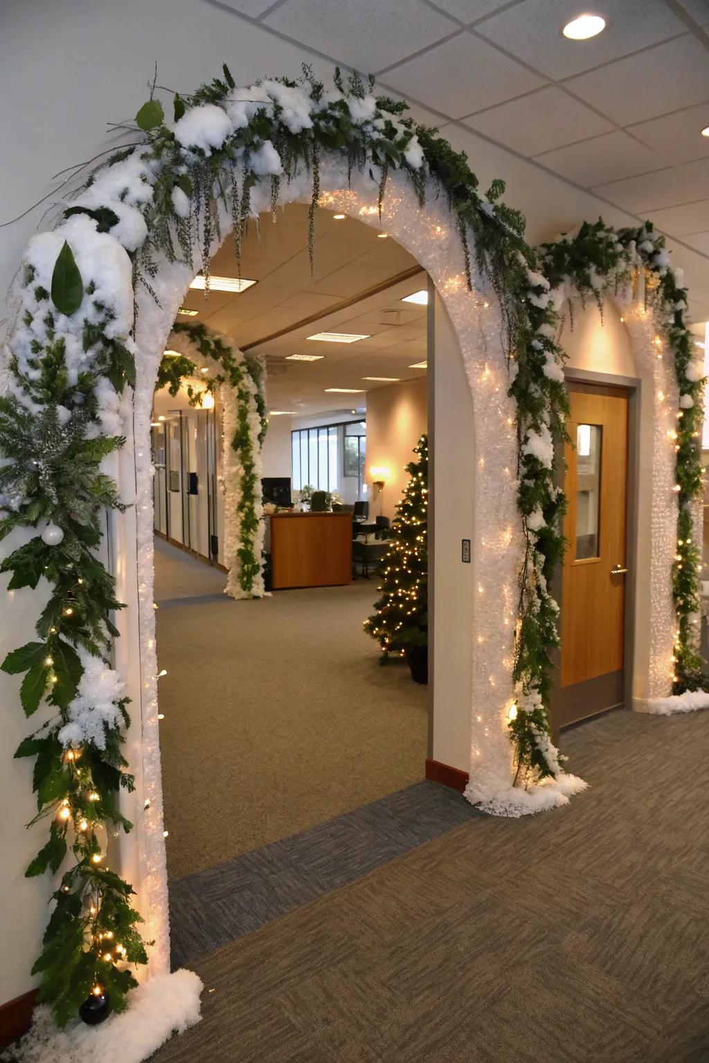 Snow-laden arches conceive a welcoming entryway into your frigid wonderland office.