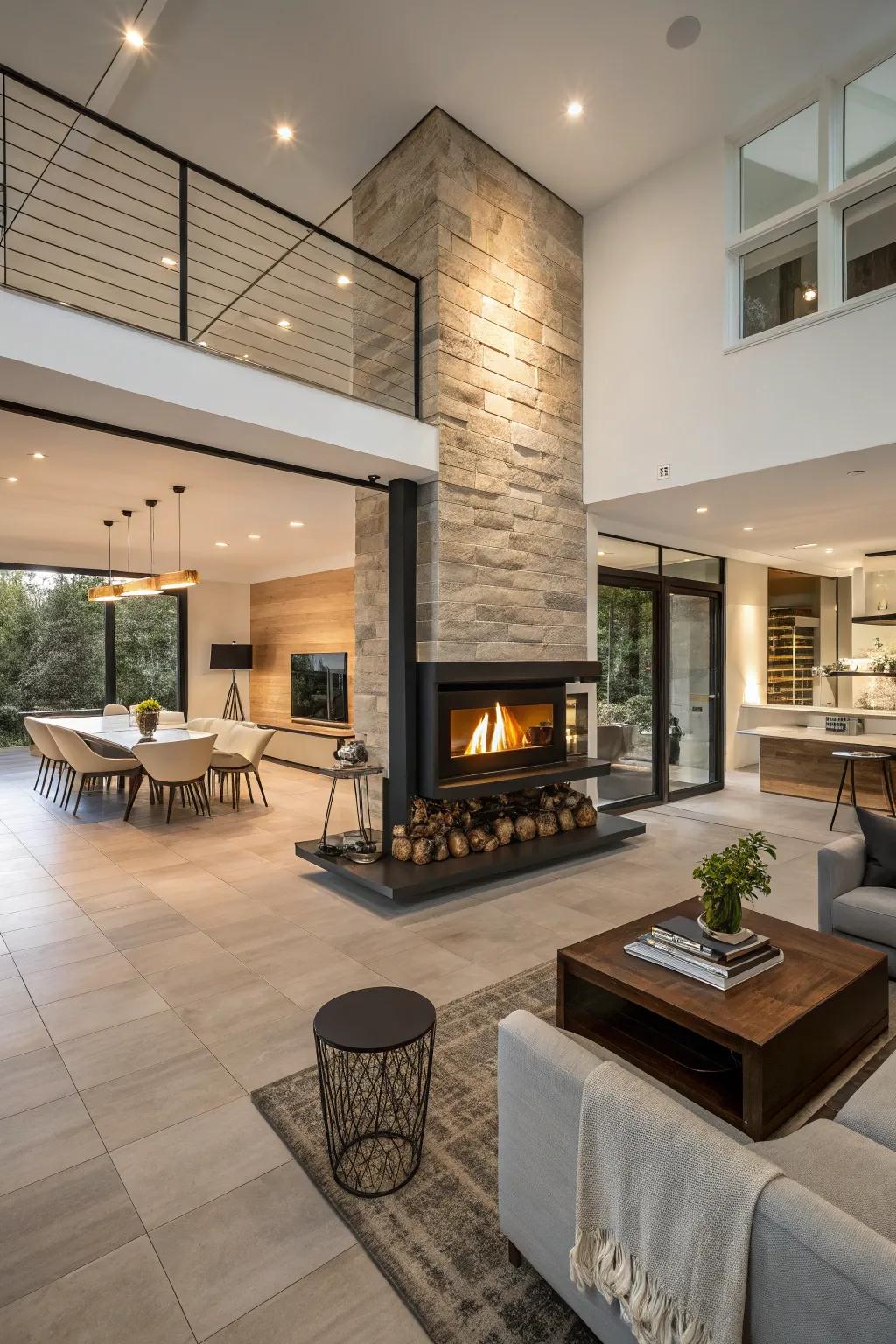 Unite spaces with a dual-aspect fire feature.