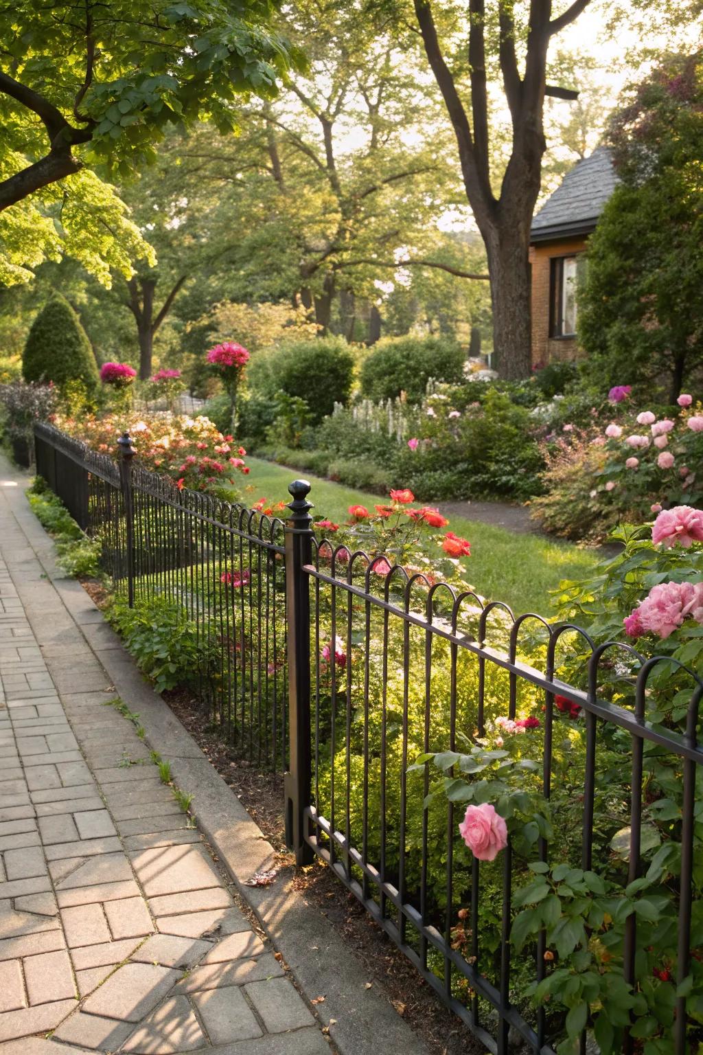 Forged iron fences beautifully showcase your garden.