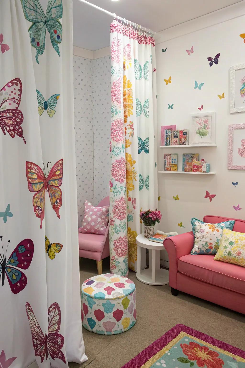 Butterfly motifs inject a whimsical element into Y2K decor.