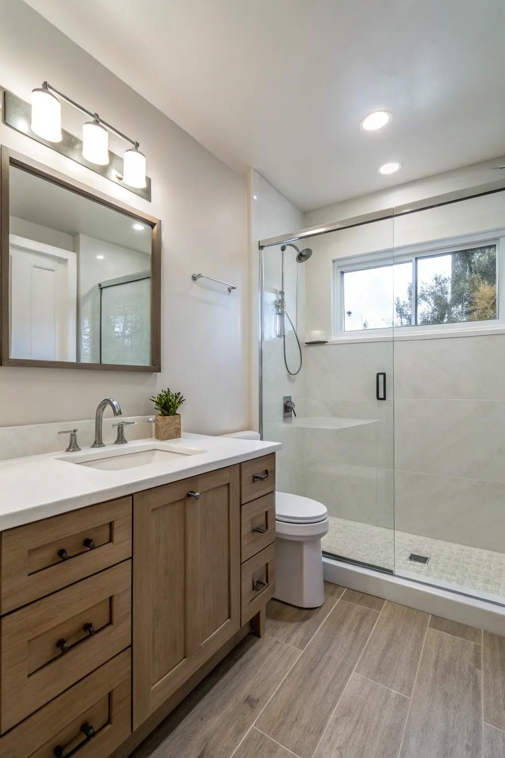 A minimalist bathroom design that promotes a calm and peaceful setting.