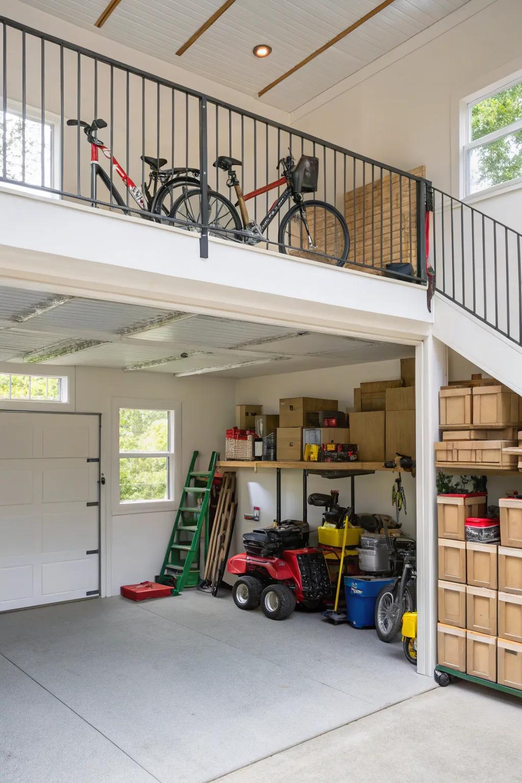 Utilize vertical space with a loft for additional storage solutions.