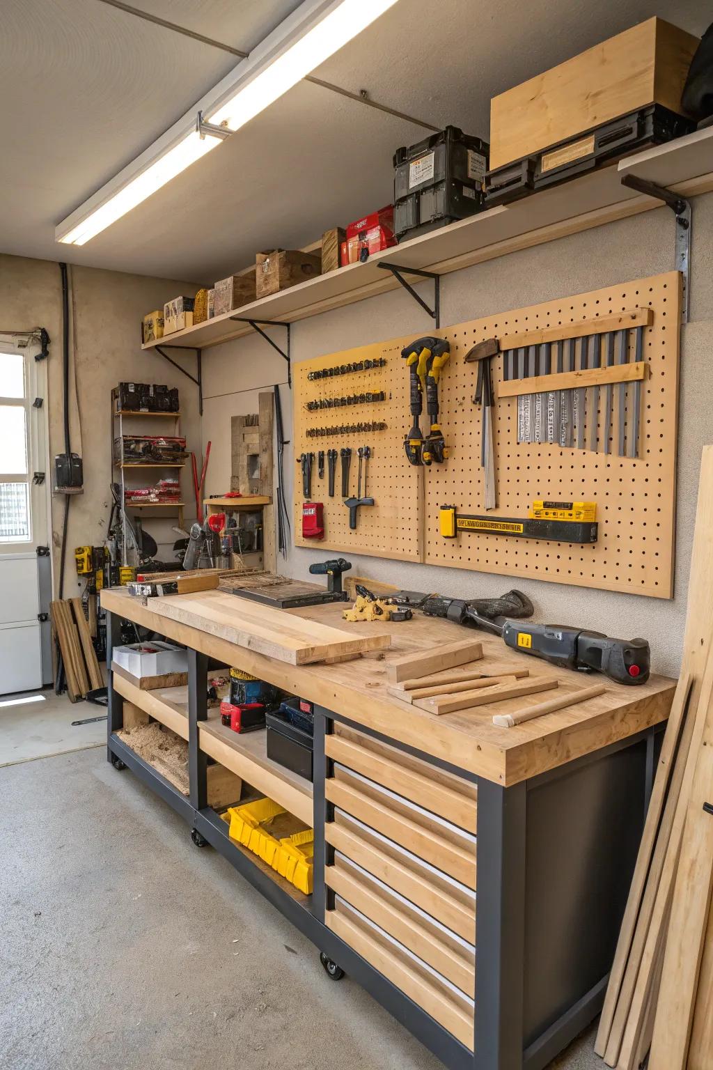 Design and invent inside a garage designated for crafting creations.