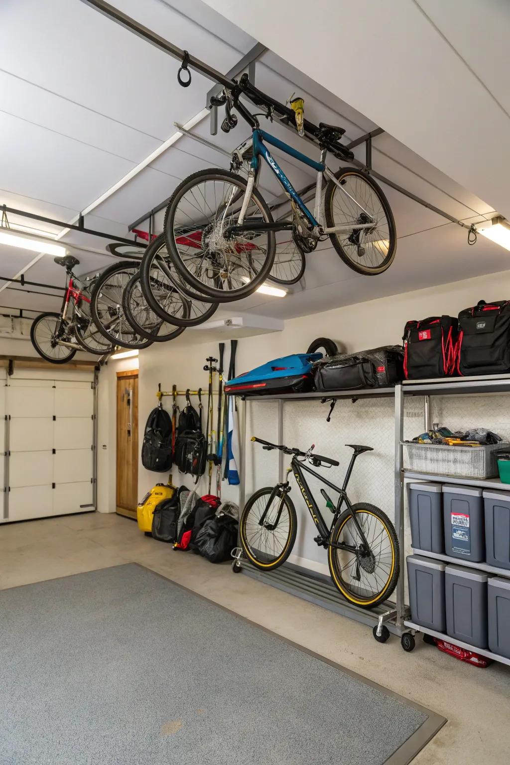 Overhead storage makes the most of space for larger items.