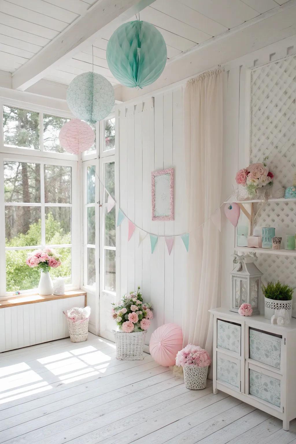 Light colors create a bright and airy atmosphere.