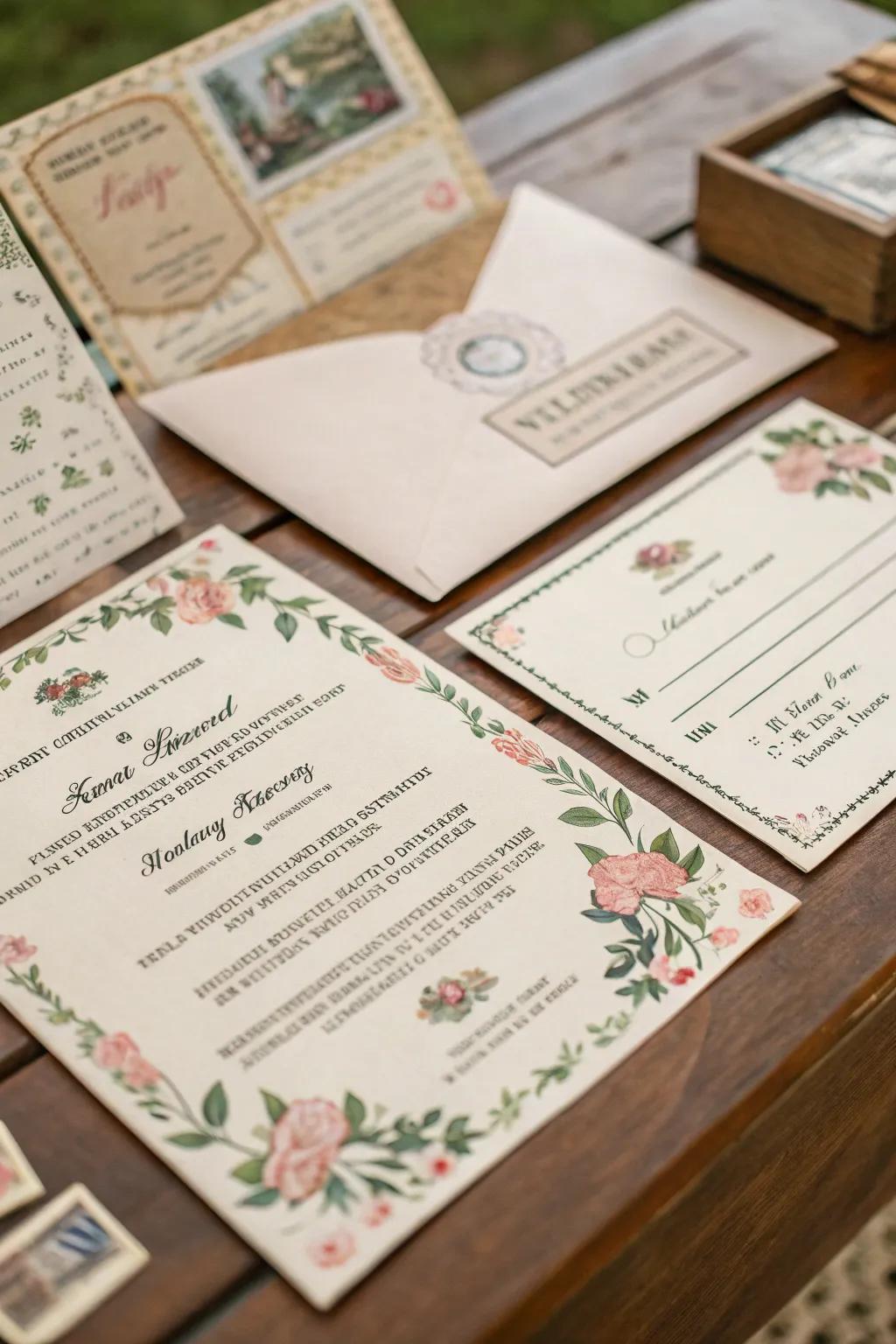Send invites that transport your guests to the 1940s to make a striking impression.